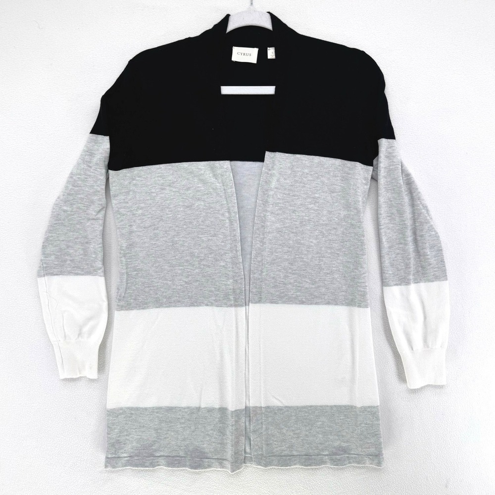 Cyrus Cardigan Sweater Women S Black Grey White Colorblock Open Front Minimalist